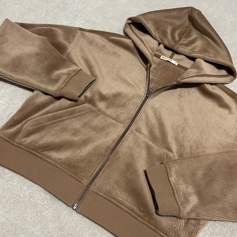 Marine Layer Corduroy Zip Hoodie Womens M Tan Brown Ribbed Velour Soft